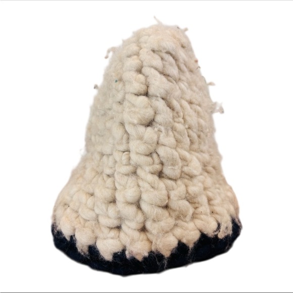 Mischa Lampert Wool Handcrafted Beanie — White & Yellow Chunky Knit Slouchy, OS main image 4